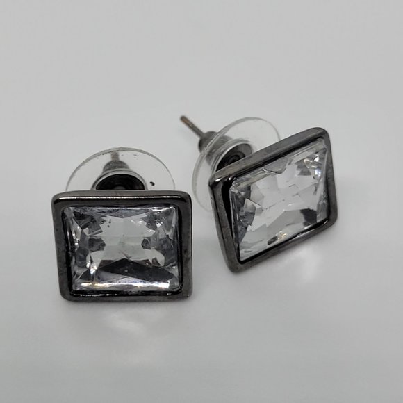 Earrings White Rhinestone Square E_OT0002. - Picture 4 of 4